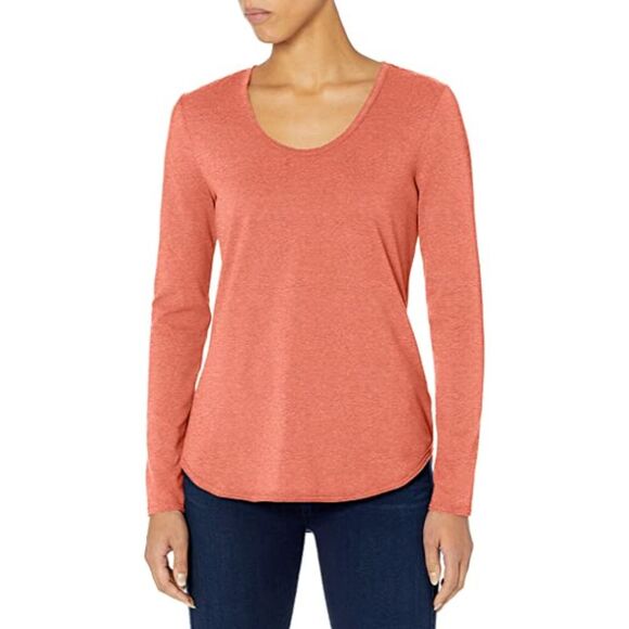 B NEW YORK Womens Stretch Distressed Long Sleeve Scoop Neck T-Shirt - Picture 1 of 2